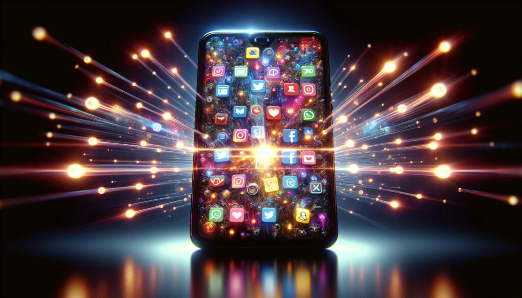 Smartphone with social media icons glowing dynamically